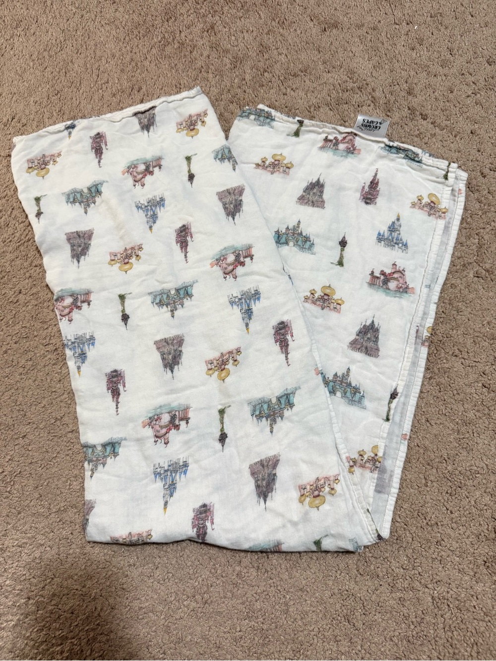 Disney Princess Swaddle - White Muslin with Pastel Castle Prints